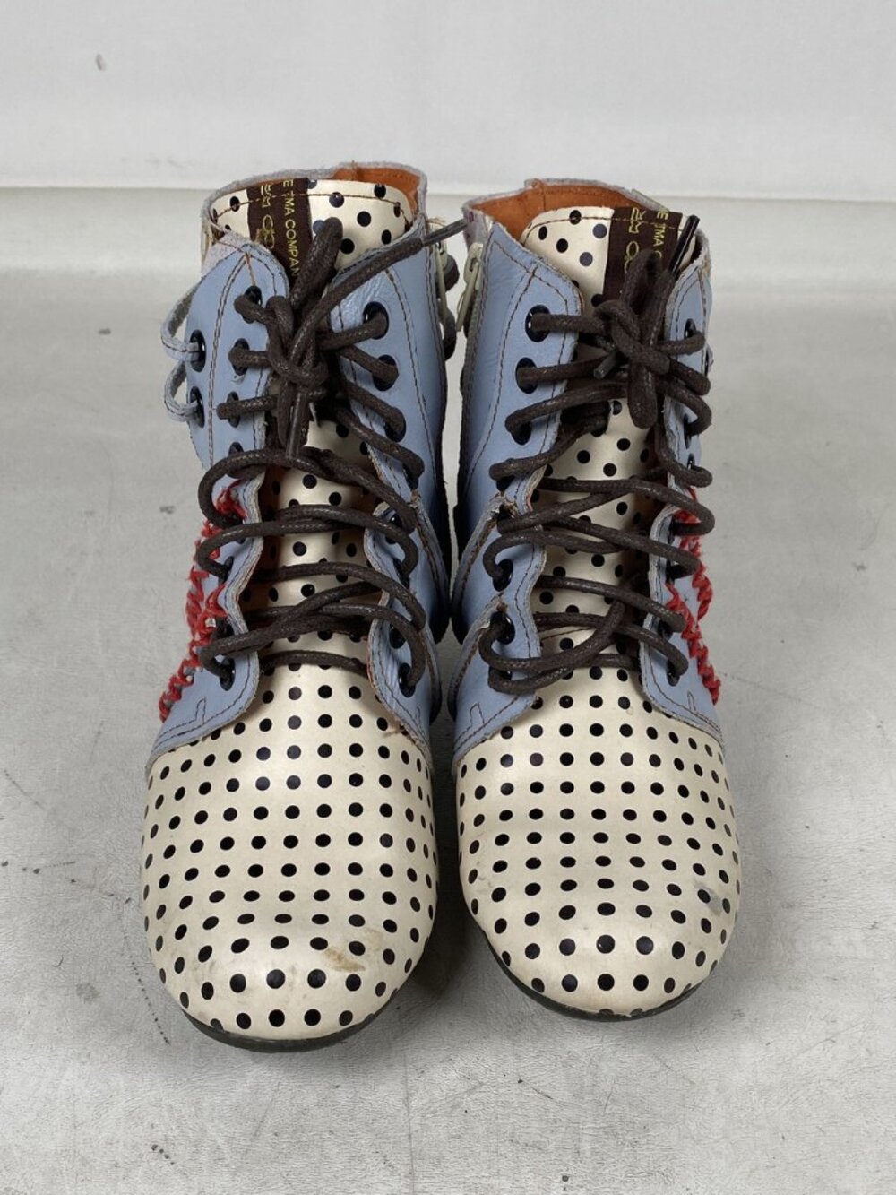 TMA 'Eyes'~ Polka Dot Leather Ankle Boots w/ Moccasin Hand Stitching~ Size 6.5